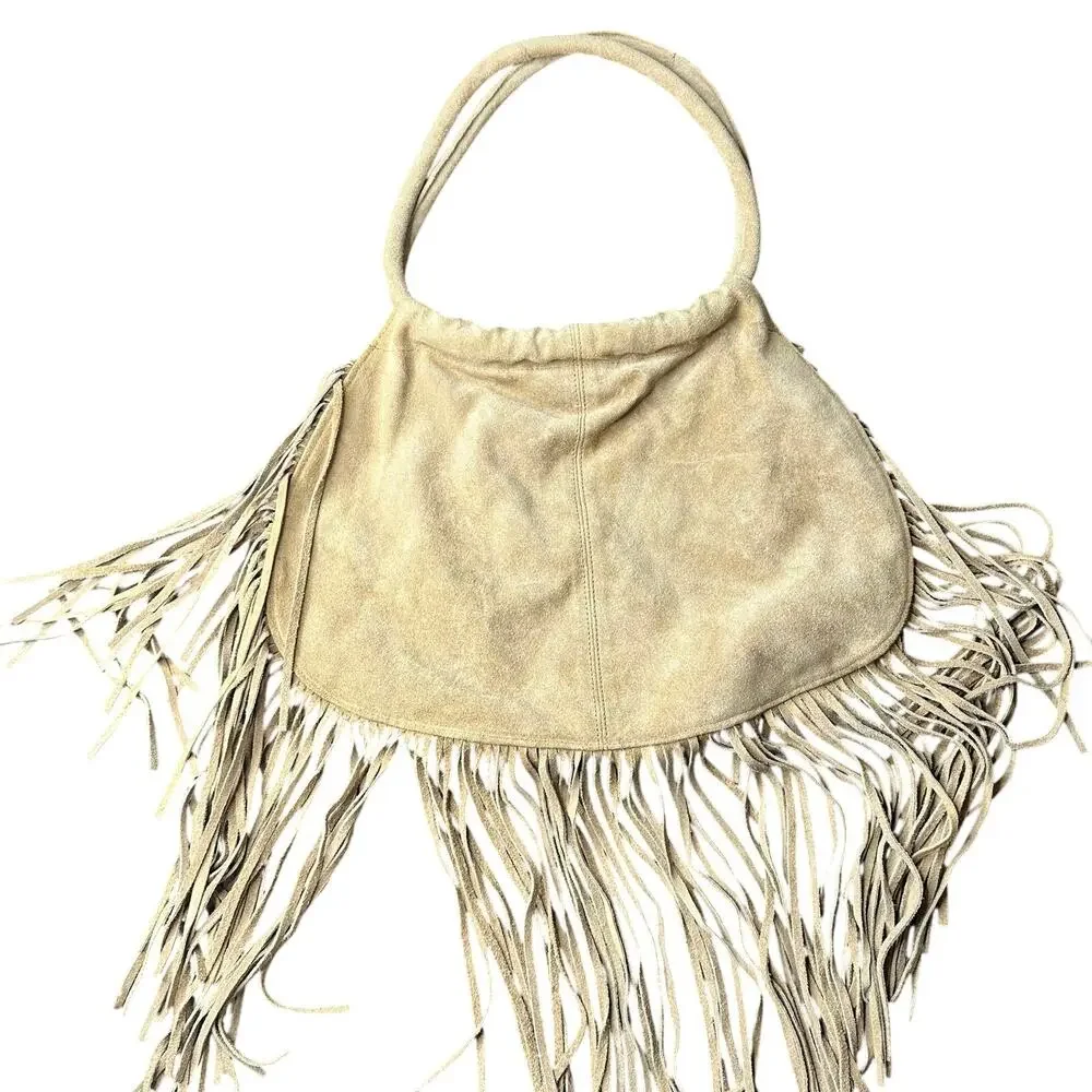 Vintage Y2K Newport News suede leather tan brown fringe bag